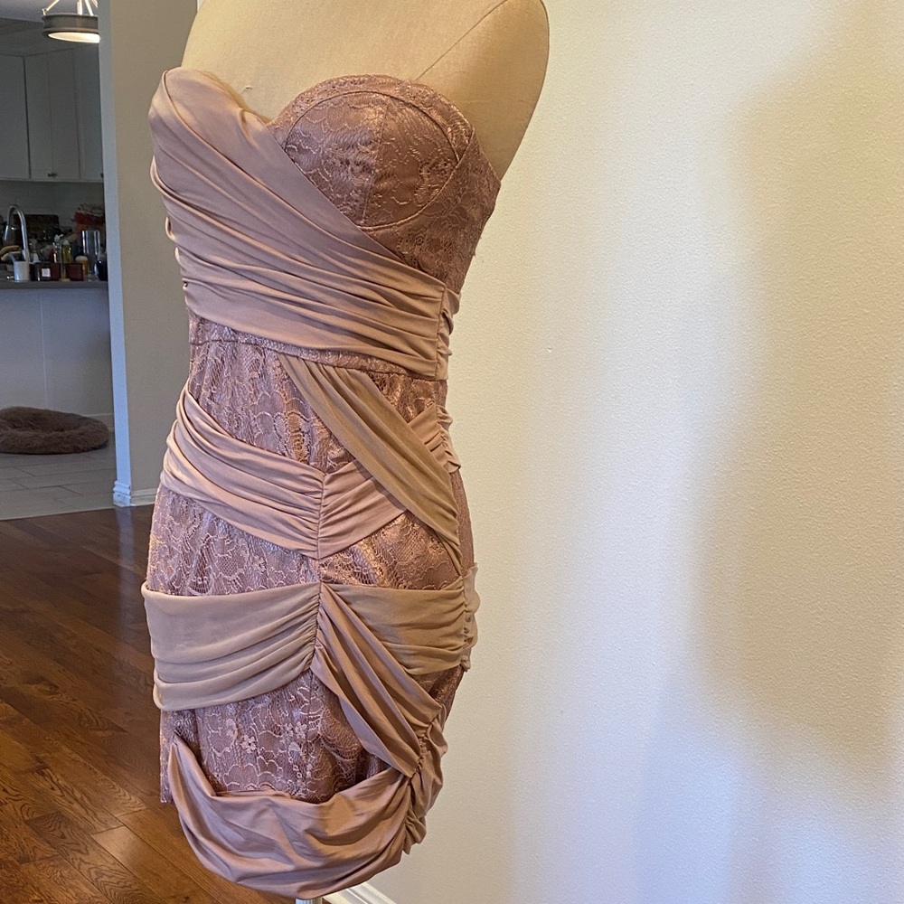 bebe Strapless Lace Dress in Mauve